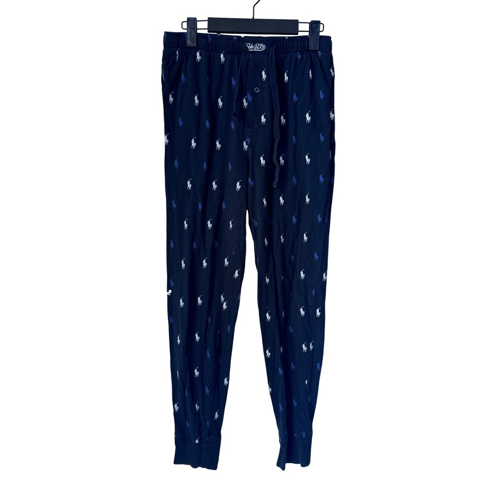 Polo Ralph Lauren Mens Navy Blue Allover Pony Logo Knit Pajama Jogger Pants S